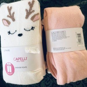 NWT Capelli NY Girls 2 prs Reindeer Tights